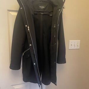 Guess Black Trench Coat with Hood